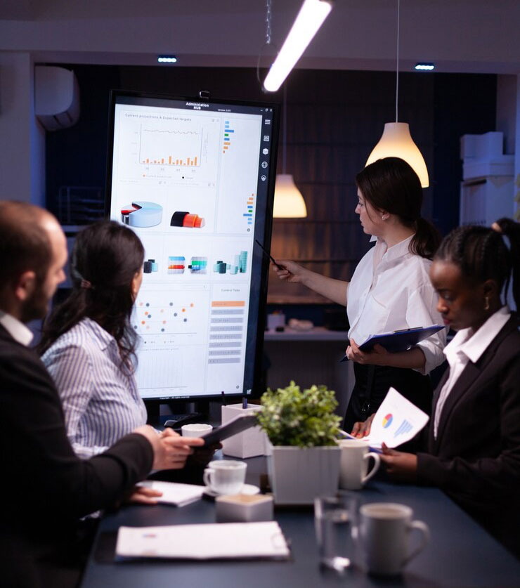 People having virtual office meeting